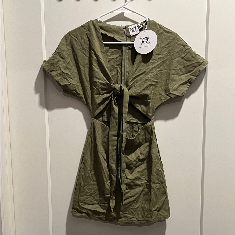 NWT Princess Polly Women's Olive Tie-Front Dress